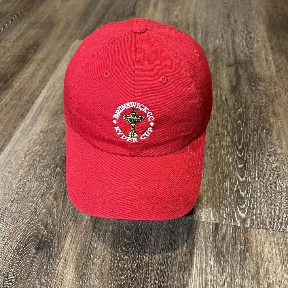 Brunswick Georgia Country Club Golf Hat‎ Red White Ryder Cup Strap Adjustable